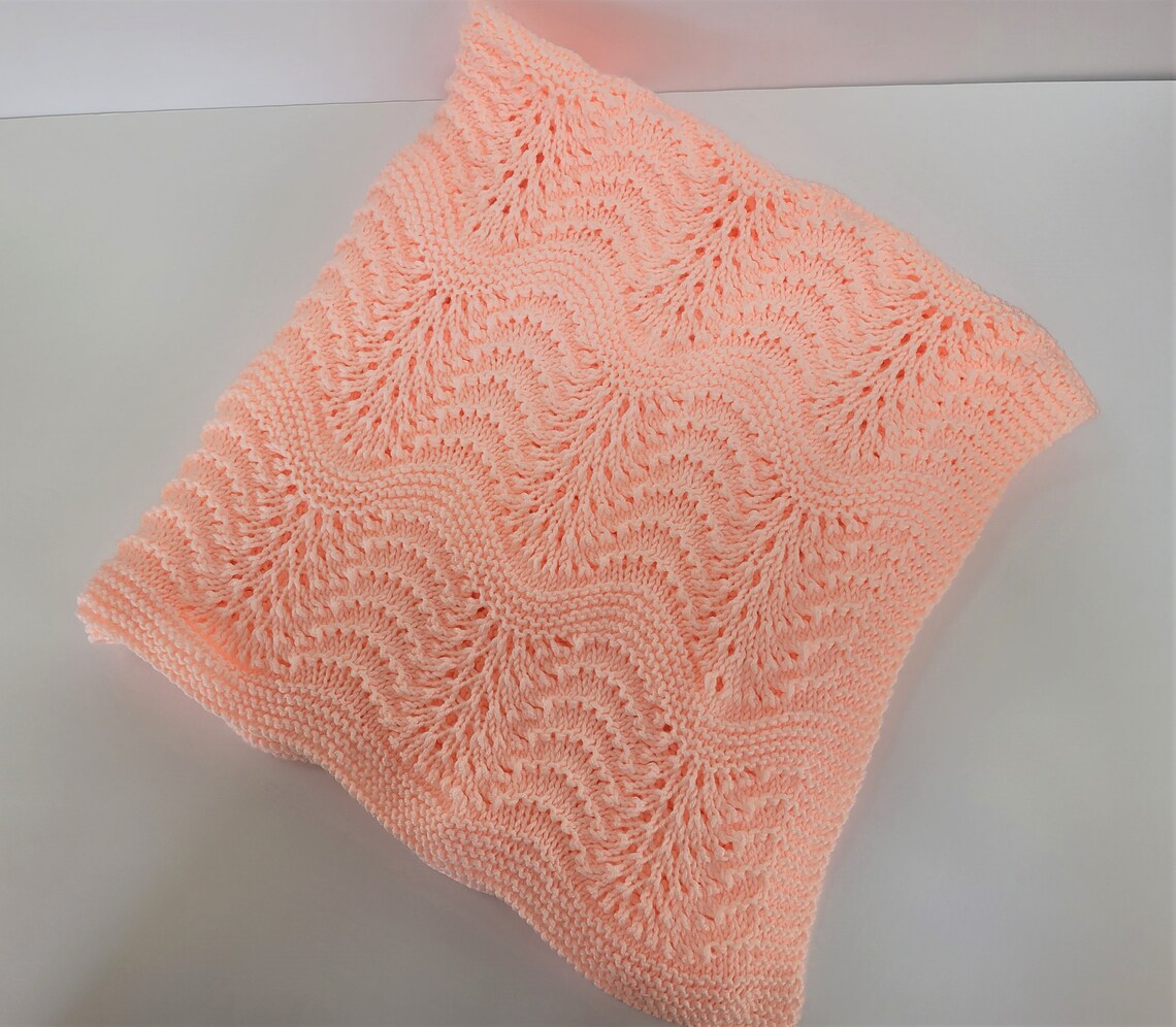 Peach Knitted Baby Blanket Handmade Etsy