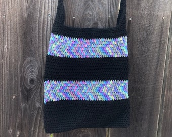 Handmade purse, Black/multi-colored crochet striped bag, Crochet bag, Crochet purse, Gift for her, Knit purse, Shoulder bag, Handbag,