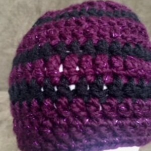 Bulky crocheted sparkly dark purple & Black hat, Beanie, Womens Winter hat, Handmade, Gift for her