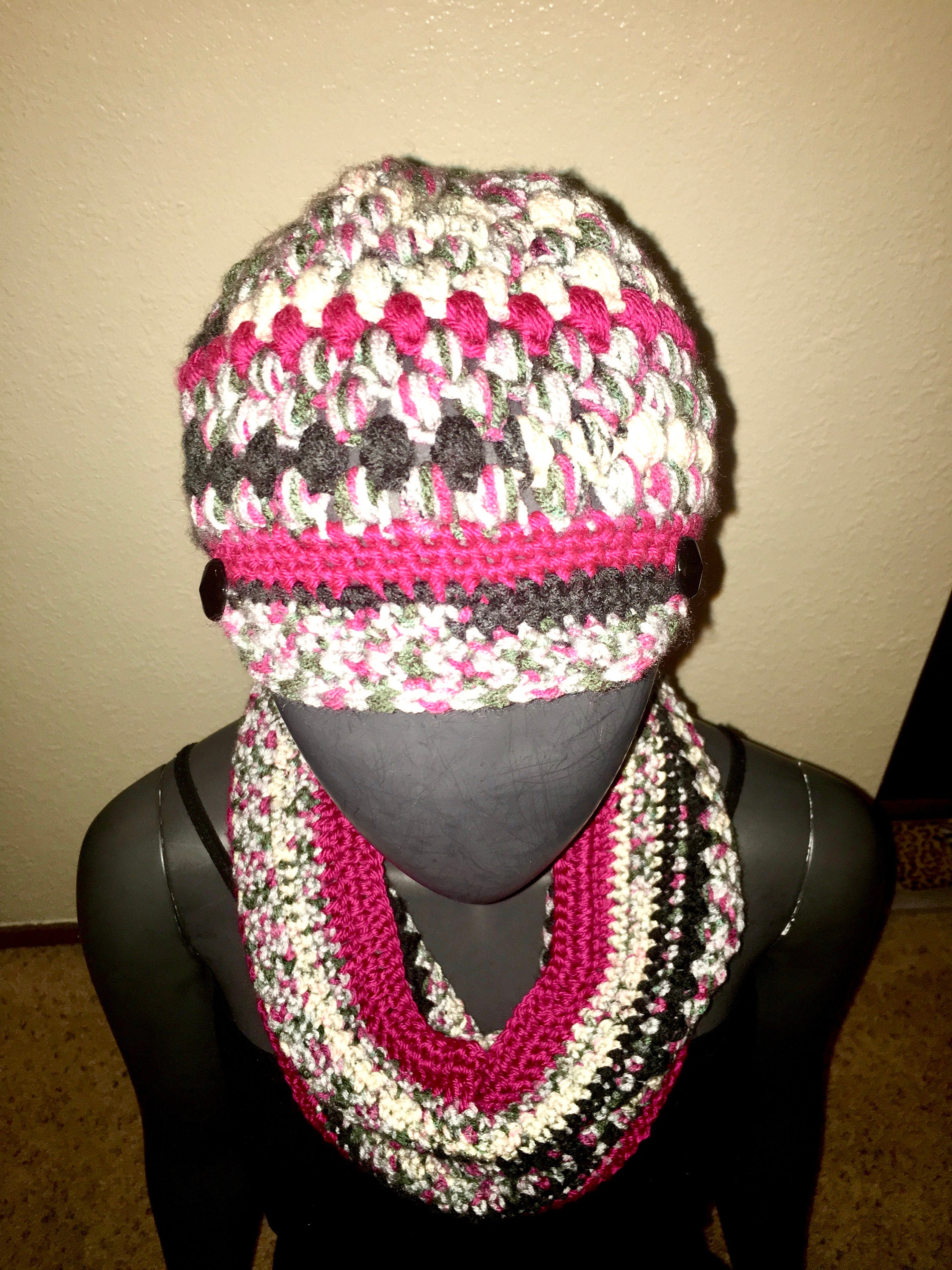 Handmade Spun Dyed And Crocheted 100% Wool Women\'s Size Medium Hat And Cowl Set Hat and Cowl Set - Etsy main image 4