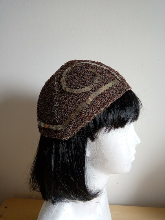 vintage 1920s art deco skull cap copper wire sequi
