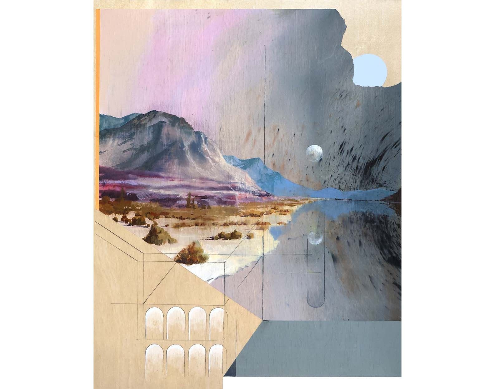 月の下の砂丘 - 抽象的な山の風景画のアーカイブプリント - Etsy 日本