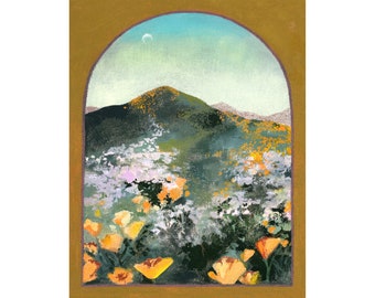 A Torch of Poppies - Archival print of painting of hillside of Golden Poppies