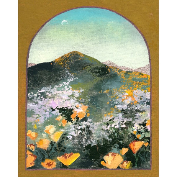 A Torch of Poppies - Archival print of painting of hillside of Golden Poppies