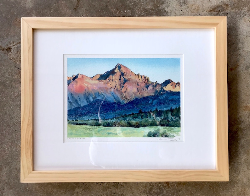 Archival print of western mountains at sunset Alpenglow