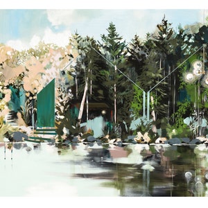 Preservationists Archival print of painting of midmodern architecture in lake forest image 1