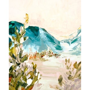 Sea-Green Dunes - Archival print of painting of prickly pear cacti in desert landscape