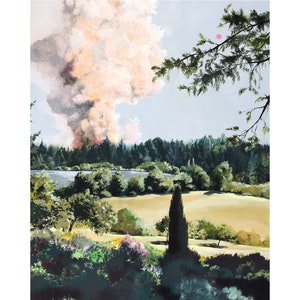 Plume - Archival print of painting of a wildfire smoke plume above a manicured park