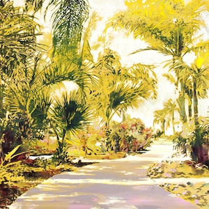 Where California Began - Archival print of painting of light-dappled walkway in San Diego