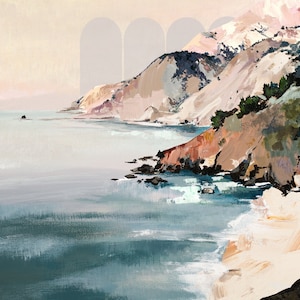 Hazy and Honeyed - Archival print of painting of California&#39;s Big Sur with structural elements