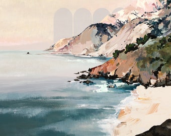 Hazy and Honeyed - Archival print of painting of California's Big Sur with structural elements