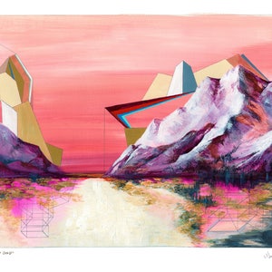 Fool's Gold - Archival art print of geometric Alaskan sunset painting