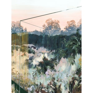 The Milk Vetch - Archival print of painting of English garden with abstract fence structure