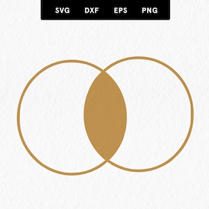 Könnte beinhalten: Zwei sich überlappende Kreise, einer goldfarben und einer in Gold umrandet, auf weißem Hintergrund.