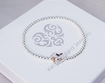 Pulsera de plata con corazón flotante, pulsera de plata con corazón, pulsera de plata de ley con cuentas, pulsera de plata, regalo para damas de honor, regalo de cumpleaños especial