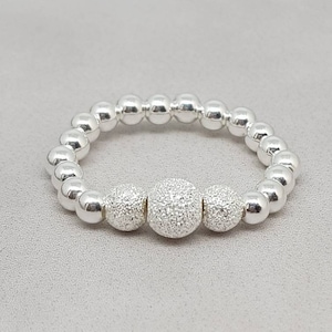 Sterling Silver Beaded Ring, Silver Sparkle Ring, 925 Jewellery for ladies,Stretch Ring, Stacking Ring, Birthday, Silver Jewellery Gift