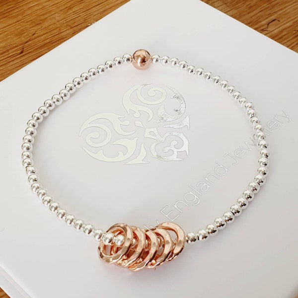 50th Birthday! Sterling Silver & Rose Gold Decade Bracelet, 925 Bead Bracelet, Stretch Bracelet, 925 Silver Bracelet, Stacking Bracelet
