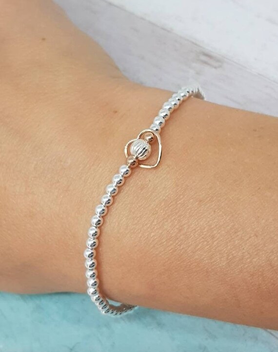 Sterling Silver Rose Gold Floating Heart Bracelet 925 Heart
