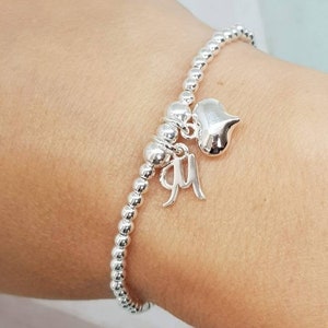 Personalised Silver Bracelet, Silver Initial Bracelet, Sterling Silver bead bracelet, Silver Bracelet, bridesmaid gift, stacking bracelet