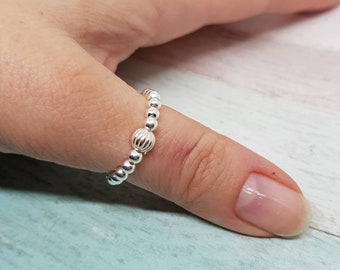 Sterling Silver Stretch Bead Ring, silver beads, silver bead ring, sterling silver ring, stacking ring, bead ring, gift for her