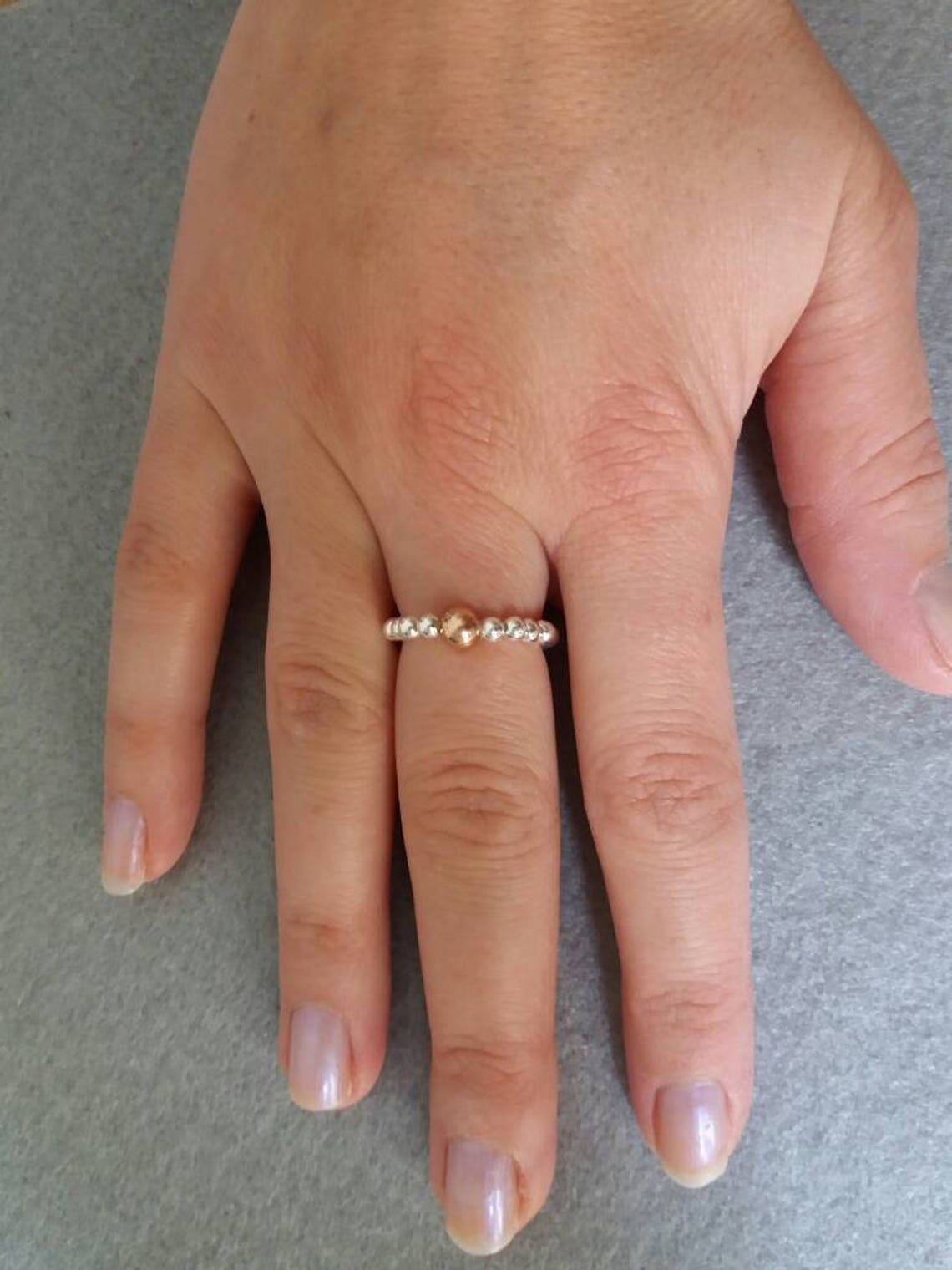 Sterling Silver and Rose Gold Ring Stretch Ring Silver Bead Etsy