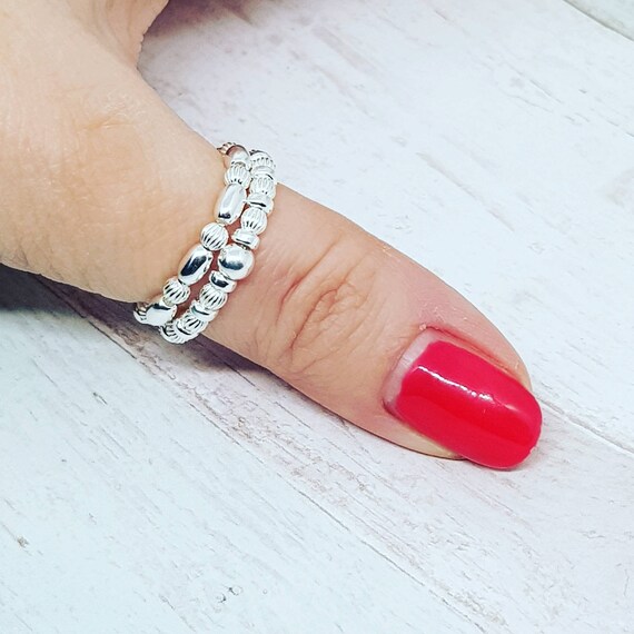 Dama De Honor Regalo Plata Esterlina /& Rose Oro Stretch Sparkle Apilamiento Anillos