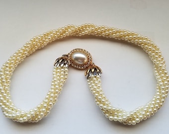 Vintage 1960's Faux Pearl and Rhinestone Necklace