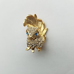 Vintage Gold Tone Rhinestone Squirrel Brooch