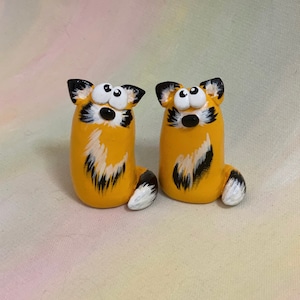 Fox Woodland Animal Figurine, Handmade Fox Sculpture, Red Fox Set of 2 Desk Ornament