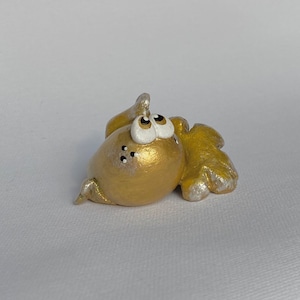 Goldfish Figurine, Whimsical Clay Animal Sculpture, Unique Desk Decoration, Miniature Fish Collectible