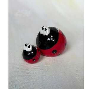 Ladybug Set of 2– Cute Red Bug Decor, Handmade Insect Shelf Decor, Ladybug Desk Gift, Small Ladybug Set for Her, Miniature Bug Decor