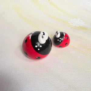 Set of 2 Ladybugs – Cute Red Bug Decor, Handmade Insect Shelf Decor, Ladybug Desk Gift, Small Ladybug Set for Her, Miniature Bug Decor