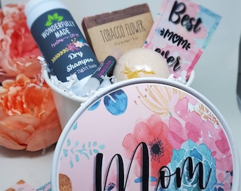 Mother's Day Personalized Gift Bundle | Spa Gift Basket | Organic All Natural Self Care Package | Custom Name | Mothers bucket gift for her