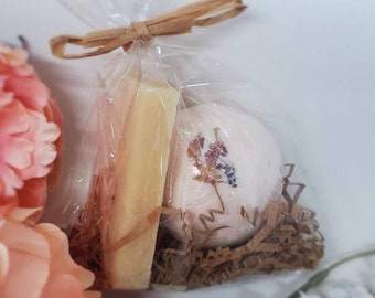 Organic Mini Spa Gift Bundle | All Natural Bath Bomb | Handmade Luxury Soap Bar | Relaxing Thinking of you Thoughtful | miss cheap | budget