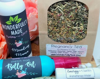 Pregnancy Necessities Gift Bundle | Mom to Be Present | Baby Shower Gift | Stretch Mark Oil | Pregnancy Nausea Tea | Perineum Healing Spray