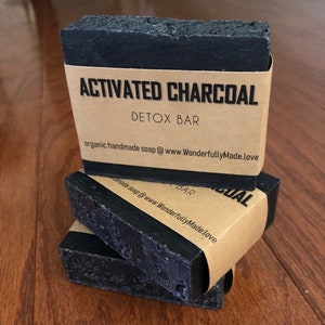 Charcoal Soap Face Detox Soap Black Cleansing Bar Organic Face Wash Hand Wash Soap Vegan Clean Skin Tightening All Natural image 4