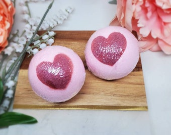 2 pack bundle Heart Bath Bomb | Pink Spa Gift | Organic | Natural | Self-Care gift for stress relief| Valentines Day Present for her | Large