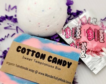 Cotton Candy Gift Bundle | Sprinkles Organic Bath Bomb | All Natural | Handmade Luxury Soap Bar | Cotton Candy Lollipop