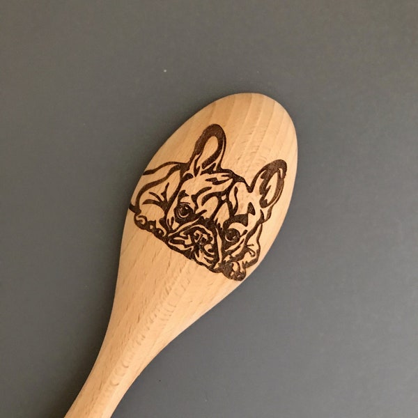 Personalize Me! French Bulldog Dog Engraved on Wooden Spoon