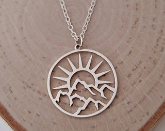 Sunshine Charm Mountain Necklace Sun Pendant Sterling Silver Nature Necklace Rock Climbing Gifts Hiking Gifts Mountain Jewelry | N244