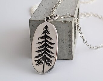 Pine Tree Charm Forest Necklace Tree Pendant Nature Necklace Sterling Silver Forest Jewelry Woodland Jewelry Oval Pendant Necklace | N231