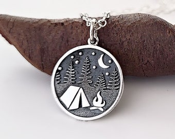 Campfire Camping Gifts Forest Charm Woodland Pendant Crescent Moon Necklace Night Sky Nature Necklace Forest Jewelry Starry Night | N241