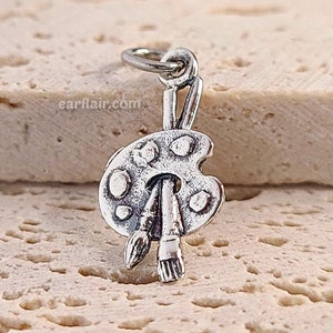 Artist Gift Paint Brush Paint Palette Charm Sterling Silver Art Lover Jewelry Gift for Art Student, Art Teacher Gift for Painter N300