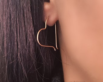 14k Gold Filled Heart Hoop Earrings Gold Hoops Dainty Open Hoop Earrings Handmade Thin Hoop Wire Earrings Valentine's Love Jewelry | E332