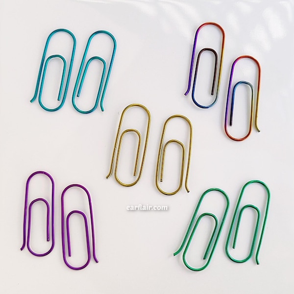 Pendientes de clip de papel de colores, pendientes hipoalergénicos de niobio para orejas sensibles / E324