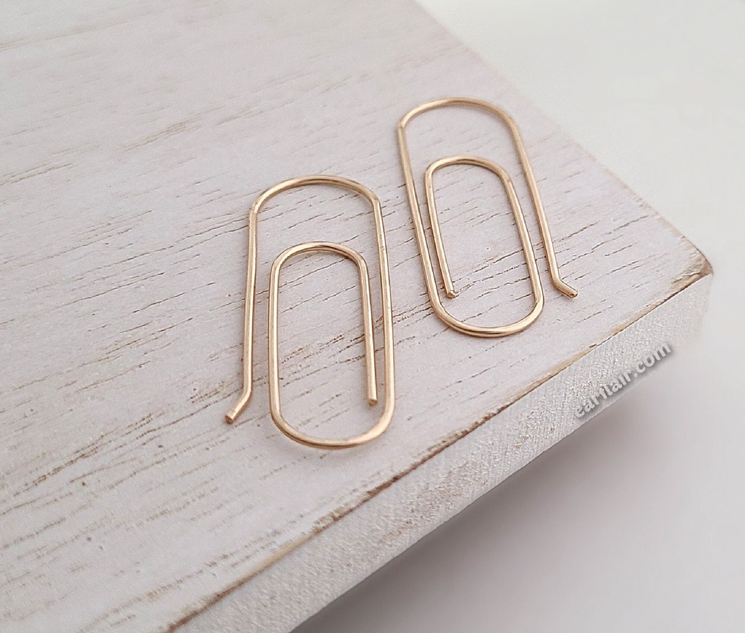 Paperclip Earrings Gold Filled Paper Clip Earrings Trendy Unique Hoop