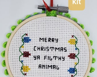 Christmas craft kit cross stitch beginner. Merry Christmas ya filthy animal