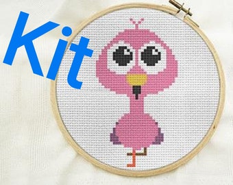 cross stitch kit beginner flamingo, modern cross stitch kit, counted cross stitch
