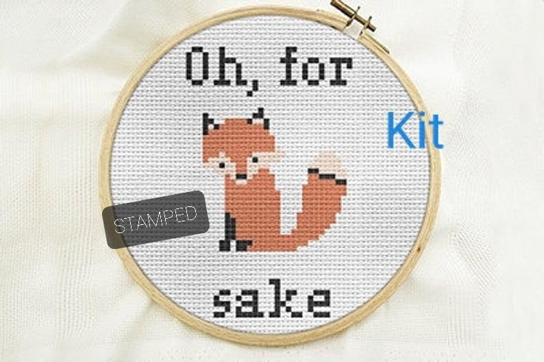 STAMPED Cross Stitch Kit Beginner Oh for Fox Sake Etsy