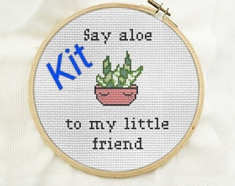 diy modern cross stitch kit, beginner easy home indoor garden wall art hanging decor, gift for her succulent